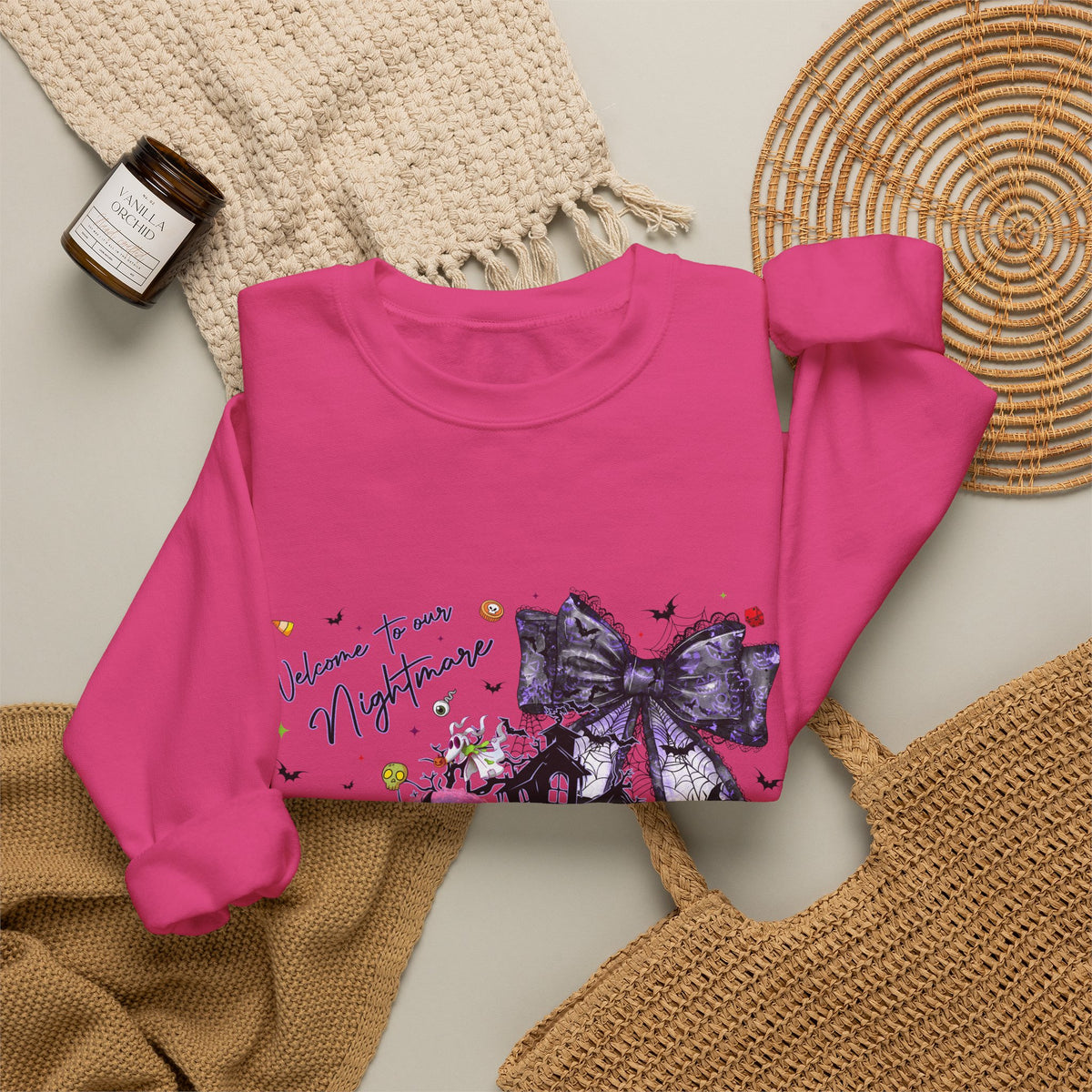 Nightmare Crewneck Sweatshirt — Haunted Heart & Monsters Graphic