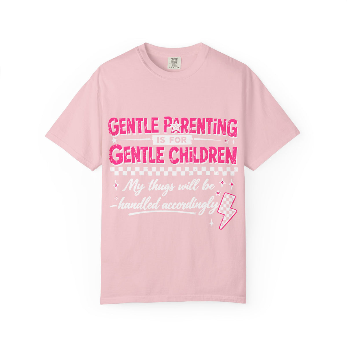 “Gentle Parenting Is For Gentle Children” Graphic T-Shirt — Pink Retro Lightning Parenting Tee-Comfort colors