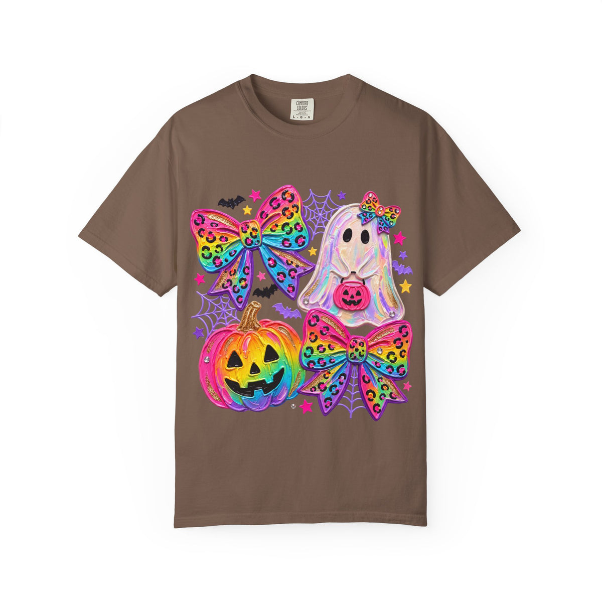 Halloween Cute Ghost & Pumpkin Rainbow Bow T-Shirt