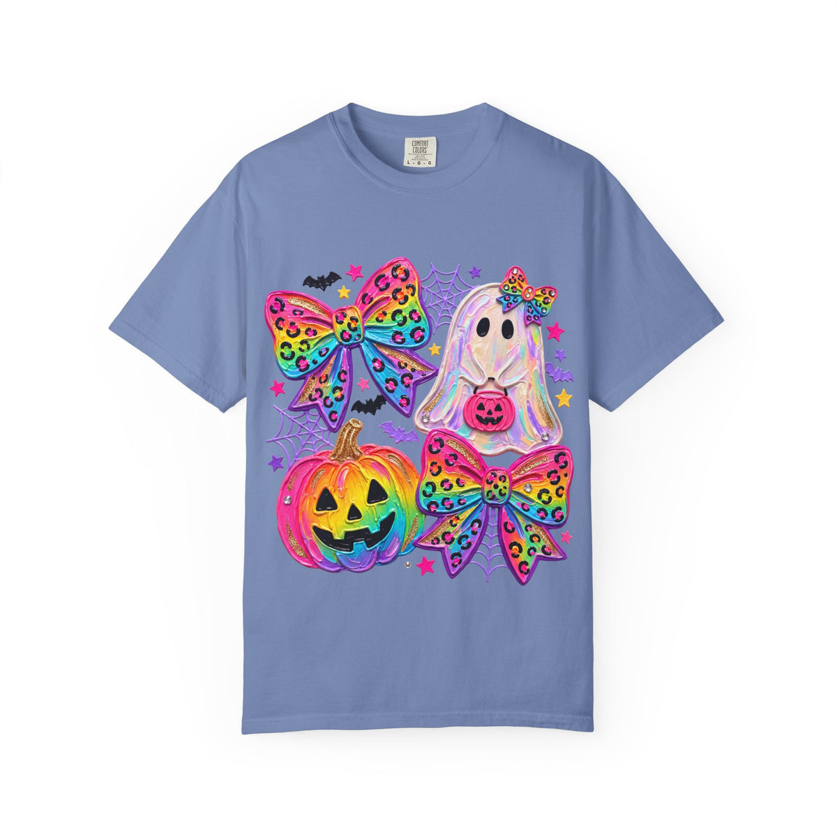 Halloween Cute Ghost & Pumpkin Rainbow Bow T-Shirt