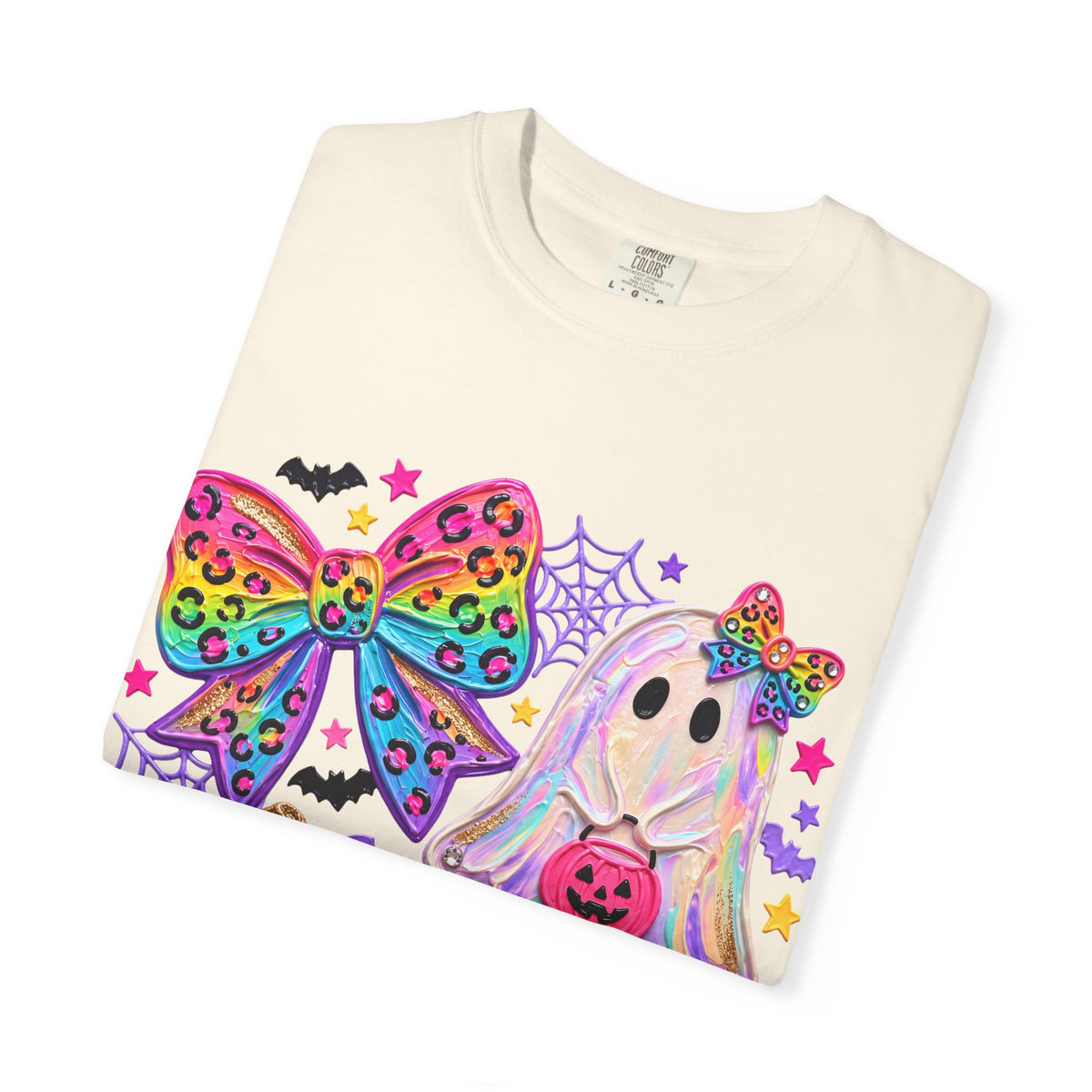 Halloween Cute Ghost & Pumpkin Rainbow Bow T-Shirt