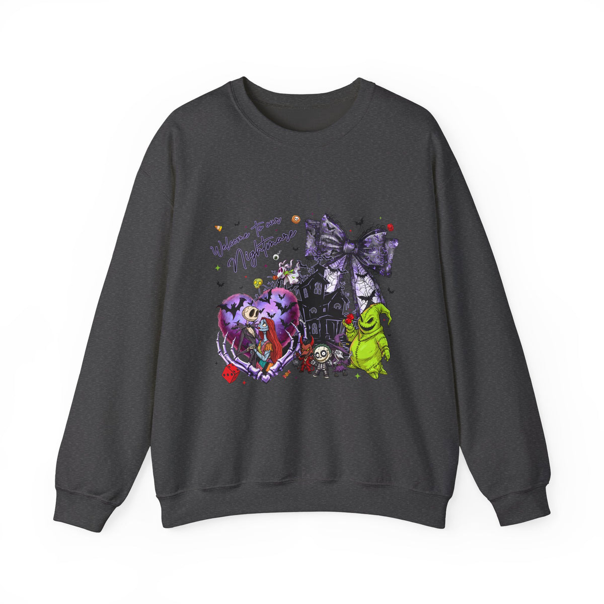 Nightmare Crewneck Sweatshirt — Haunted Heart & Monsters Graphic