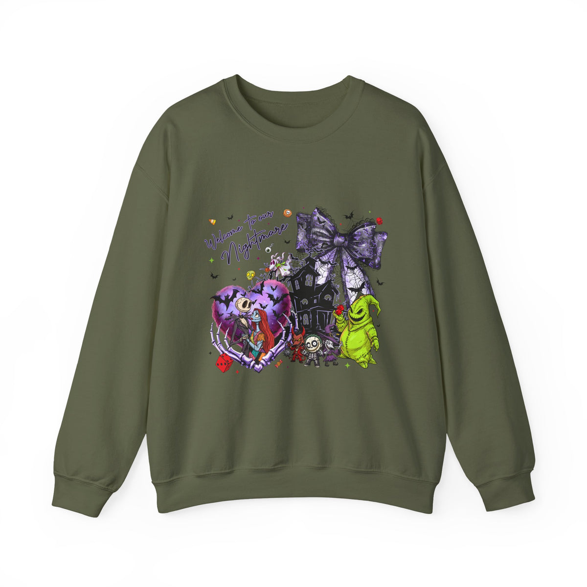 Nightmare Crewneck Sweatshirt — Haunted Heart & Monsters Graphic