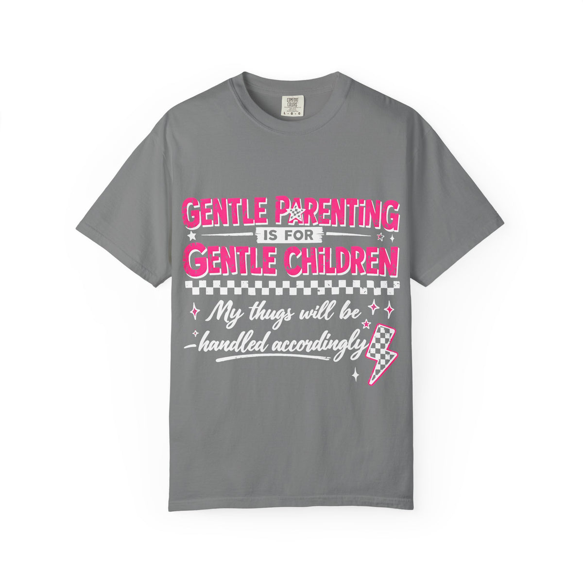 “Gentle Parenting Is For Gentle Children” Graphic T-Shirt — Pink Retro Lightning Parenting Tee-Comfort colors