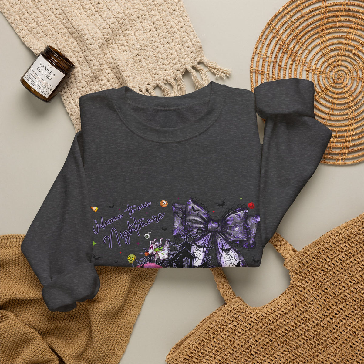 Nightmare Crewneck Sweatshirt — Haunted Heart & Monsters Graphic