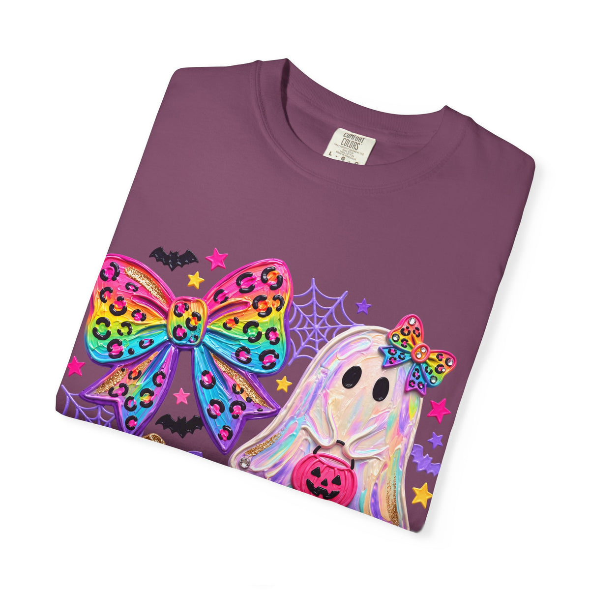 Halloween Cute Ghost & Pumpkin Rainbow Bow T-Shirt
