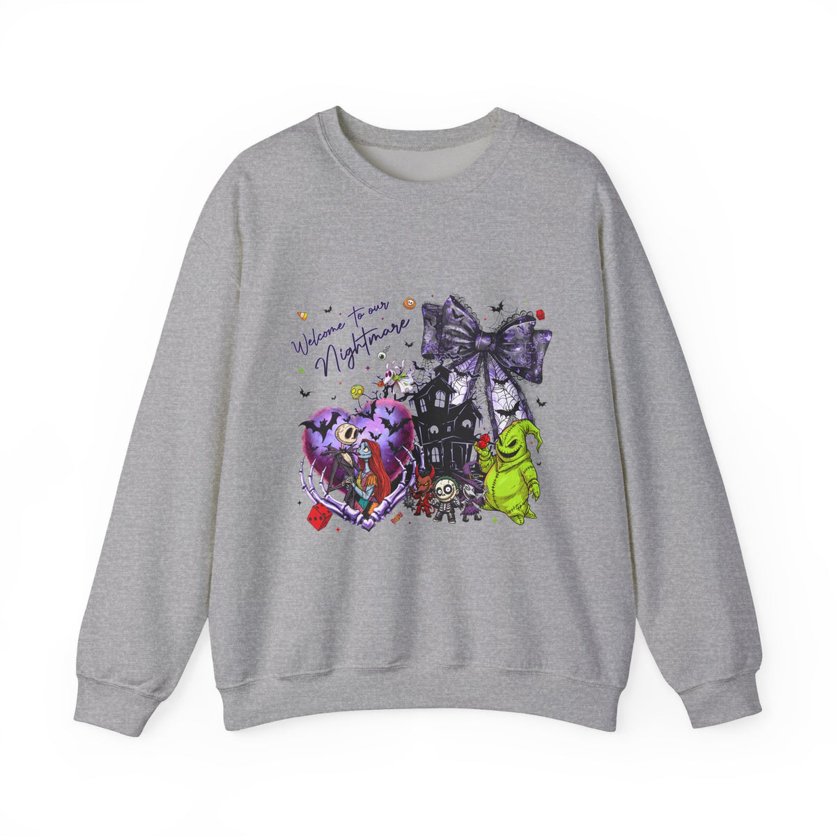 Nightmare Crewneck Sweatshirt — Haunted Heart & Monsters Graphic