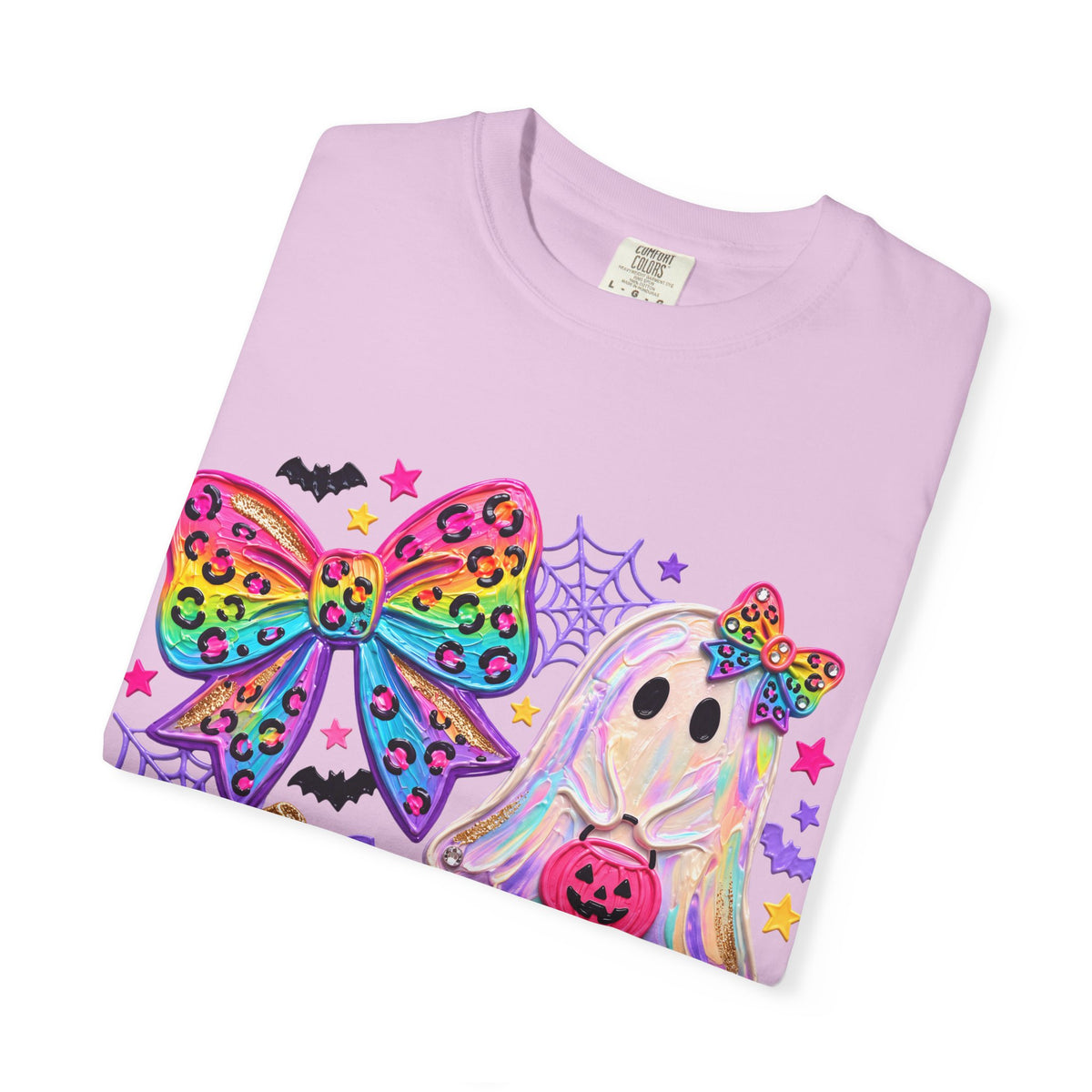 Halloween Cute Ghost & Pumpkin Rainbow Bow T-Shirt