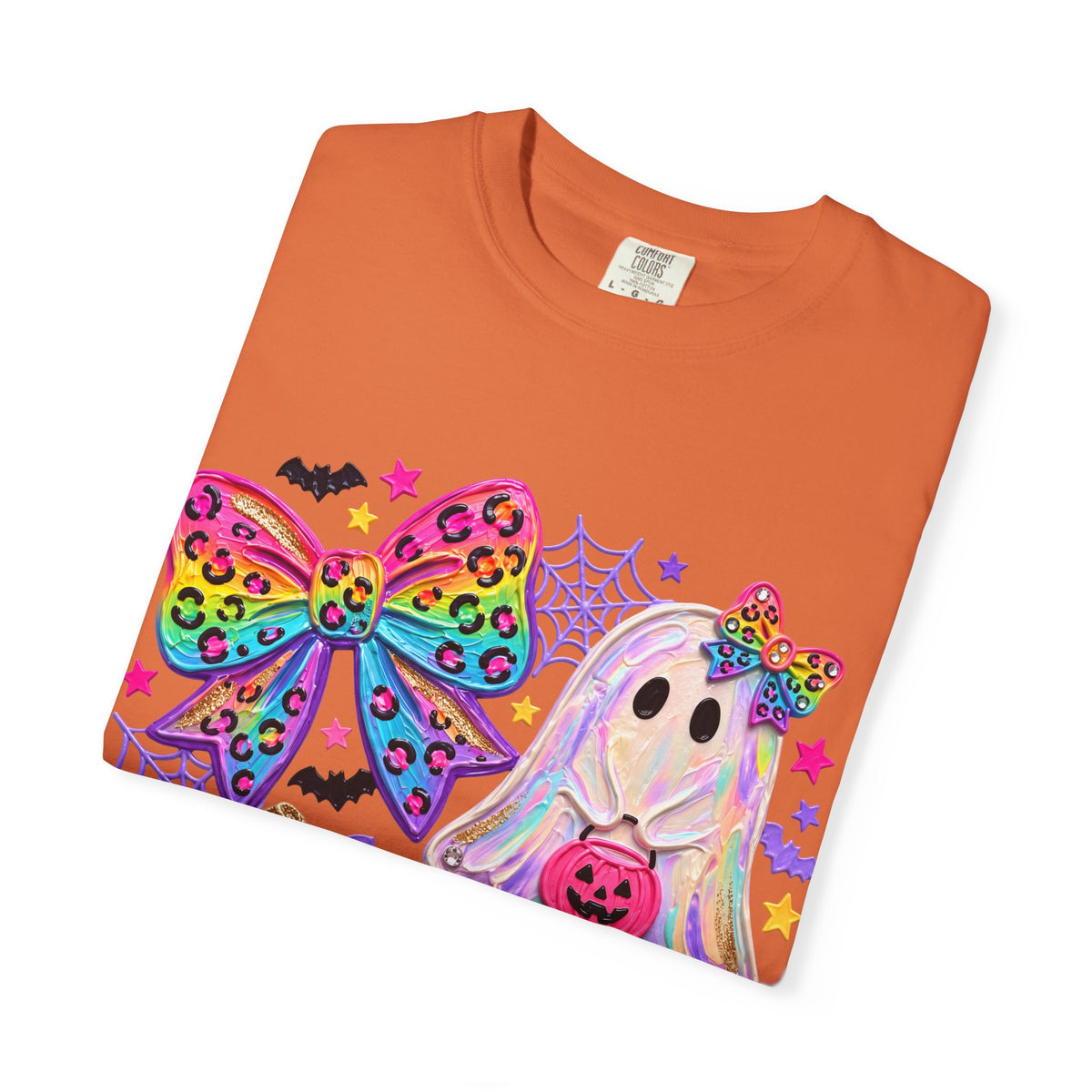 Halloween Cute Ghost & Pumpkin Rainbow Bow T-Shirt