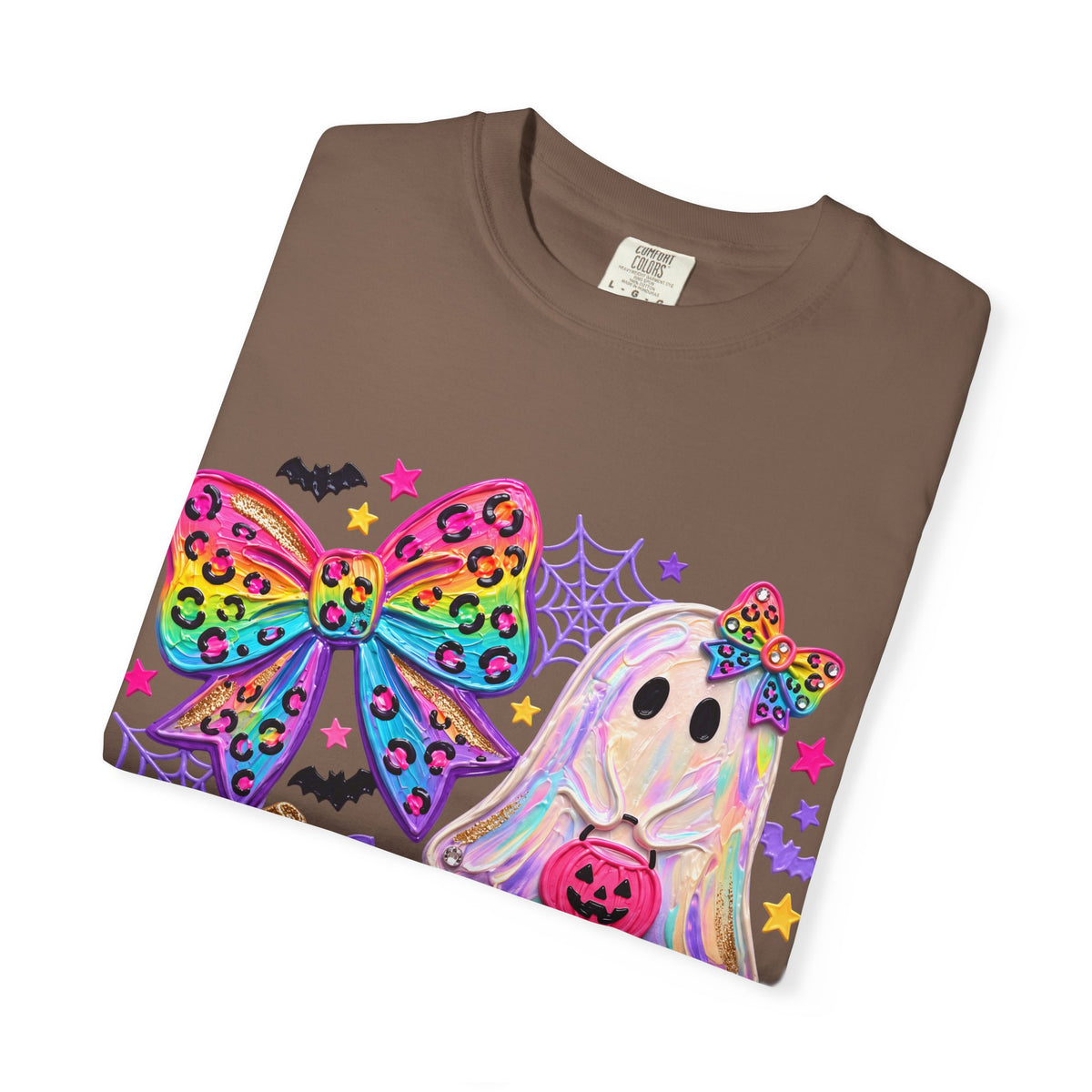 Halloween Cute Ghost & Pumpkin Rainbow Bow T-Shirt