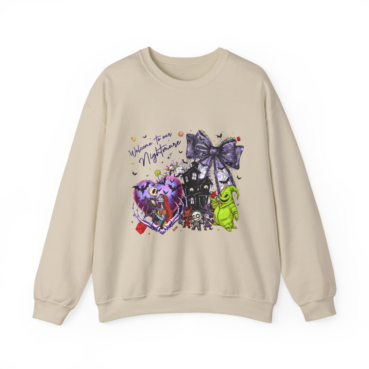 Nightmare Crewneck Sweatshirt — Haunted Heart & Monsters Graphic