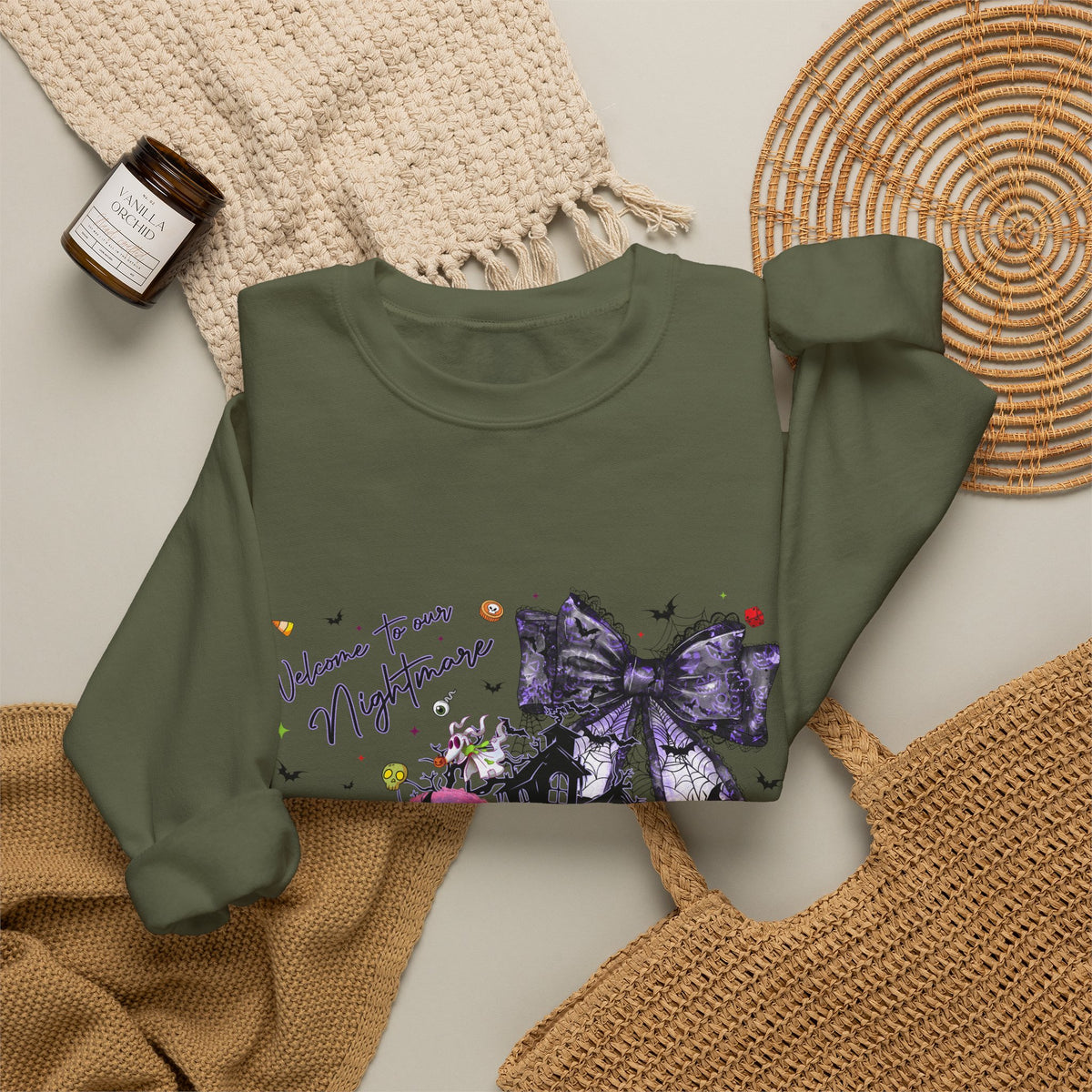 Nightmare Crewneck Sweatshirt — Haunted Heart & Monsters Graphic