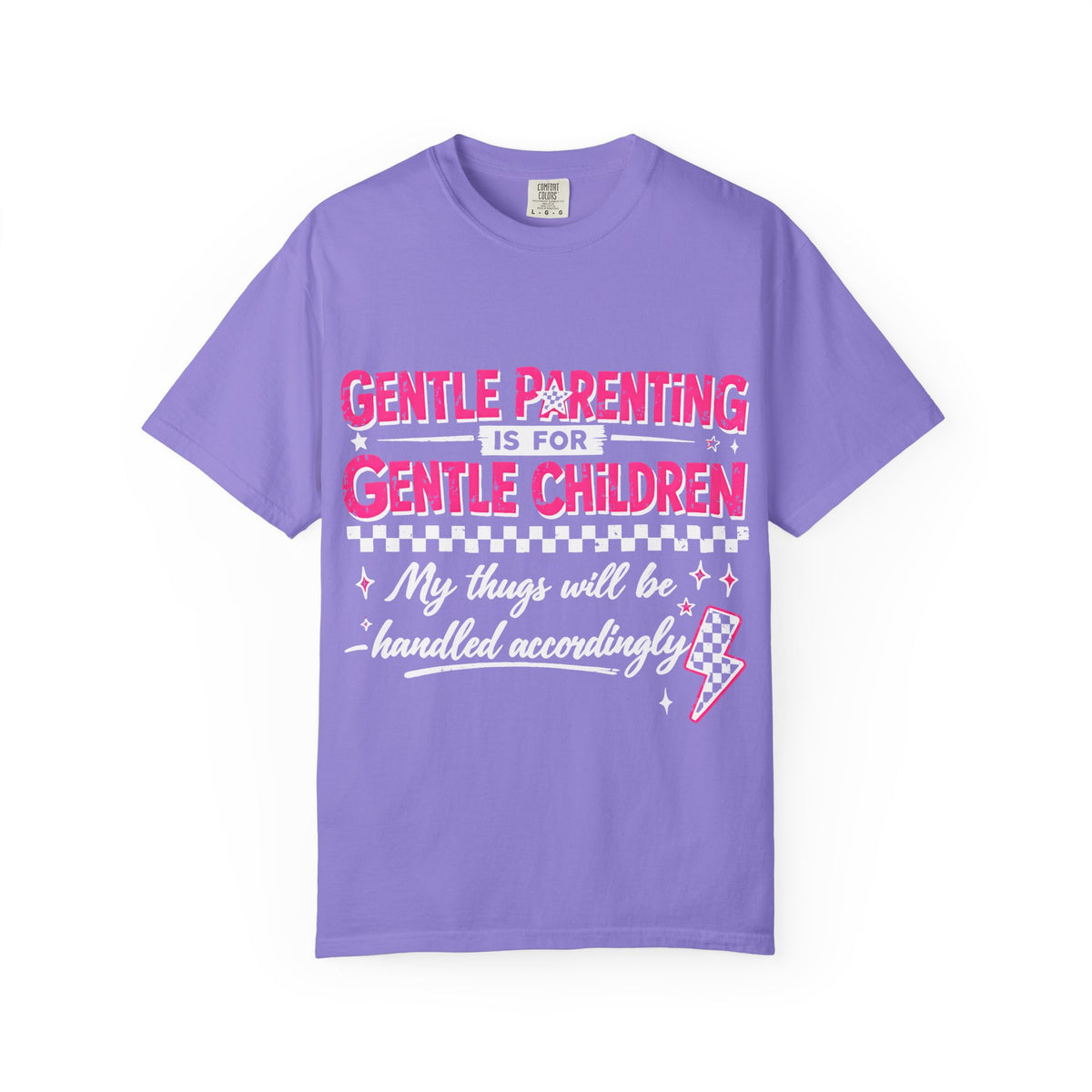 “Gentle Parenting Is For Gentle Children” Graphic T-Shirt — Pink Retro Lightning Parenting Tee-Comfort colors