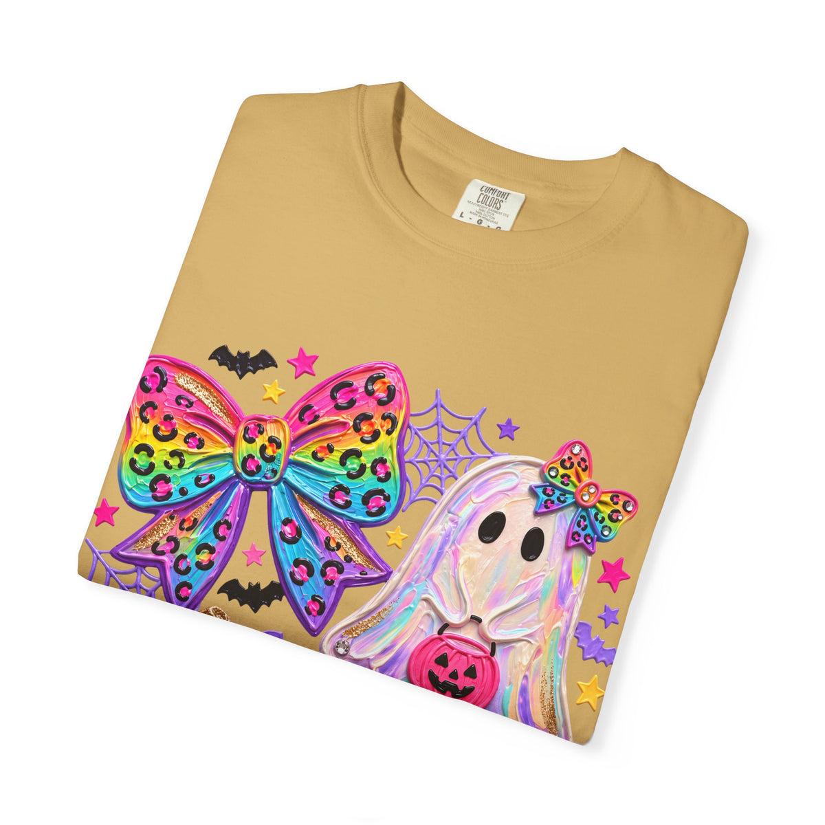 Halloween Cute Ghost & Pumpkin Rainbow Bow T-Shirt