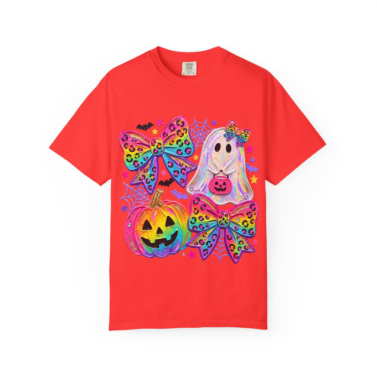 Halloween Cute Ghost & Pumpkin Rainbow Bow T-Shirt