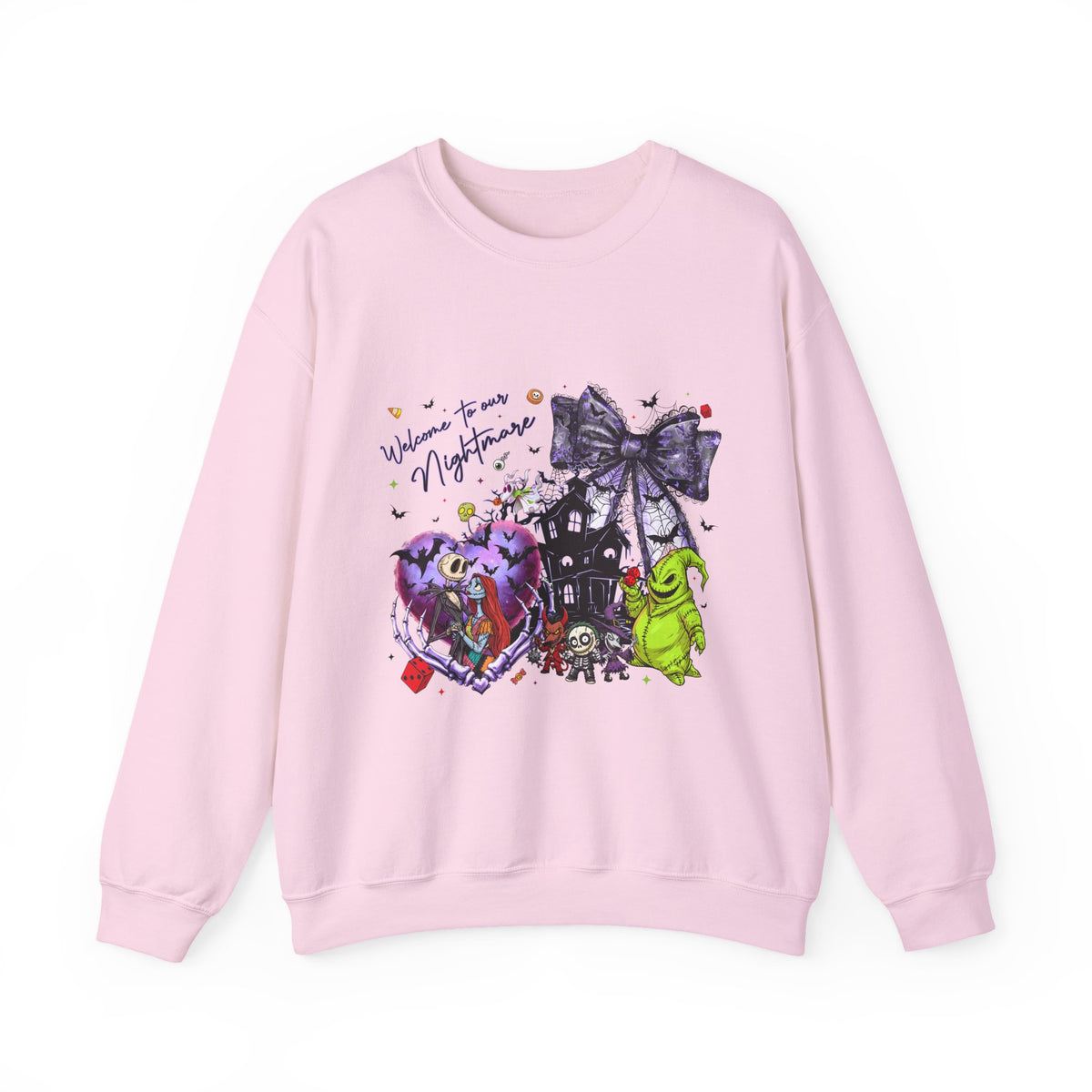 Nightmare Crewneck Sweatshirt — Haunted Heart & Monsters Graphic