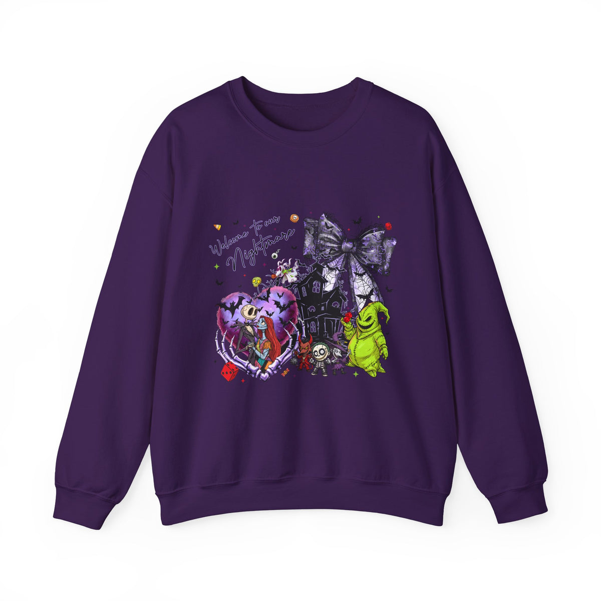 Nightmare Crewneck Sweatshirt — Haunted Heart & Monsters Graphic