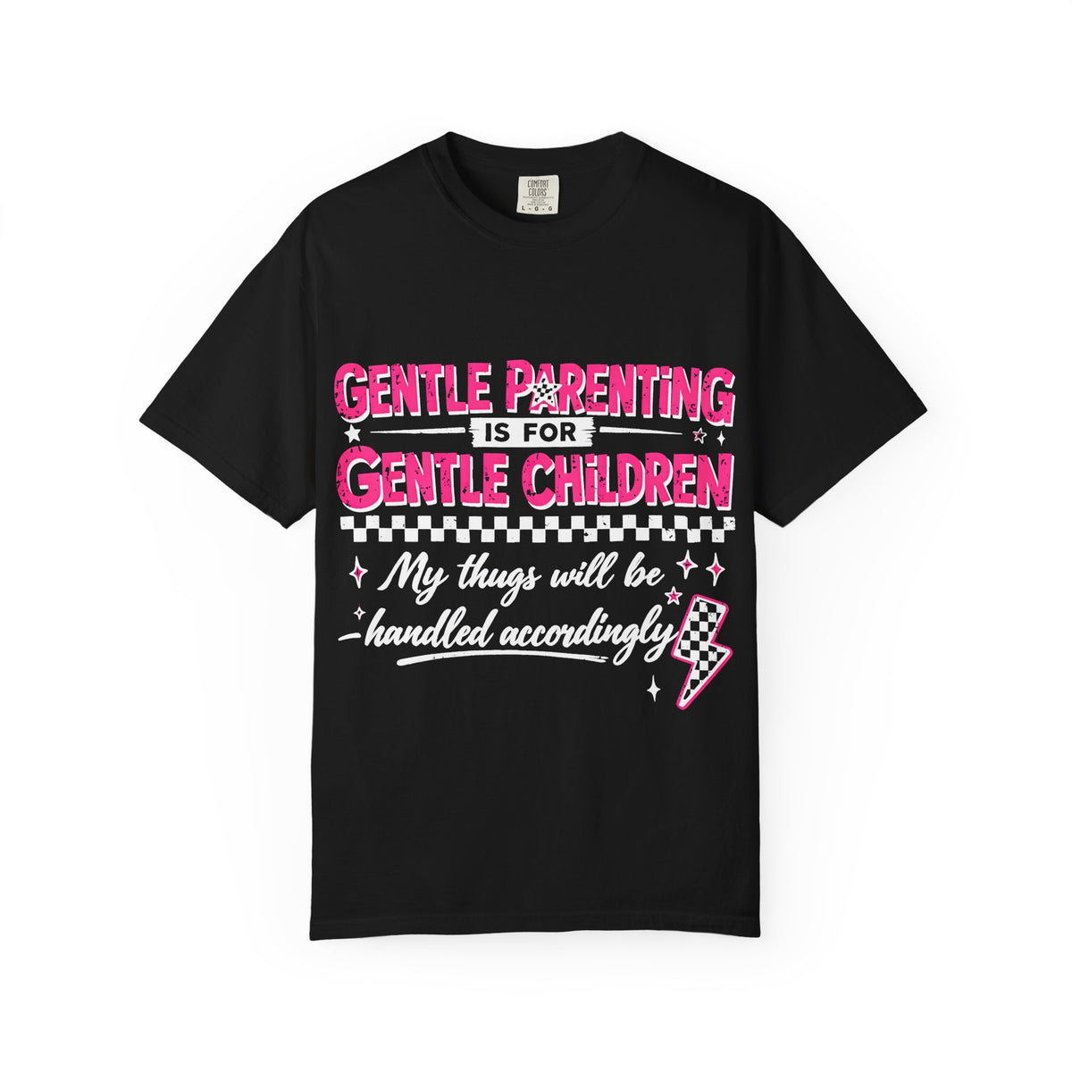 “Gentle Parenting Is For Gentle Children” Graphic T-Shirt — Pink Retro Lightning Parenting Tee-Comfort colors