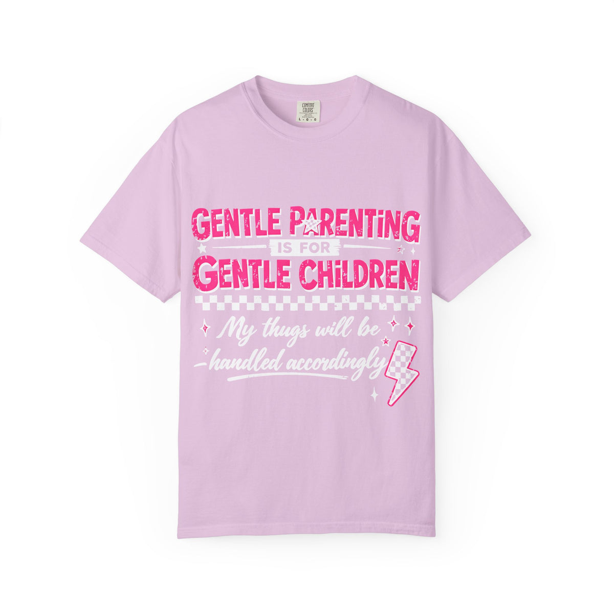 “Gentle Parenting Is For Gentle Children” Graphic T-Shirt — Pink Retro Lightning Parenting Tee-Comfort colors
