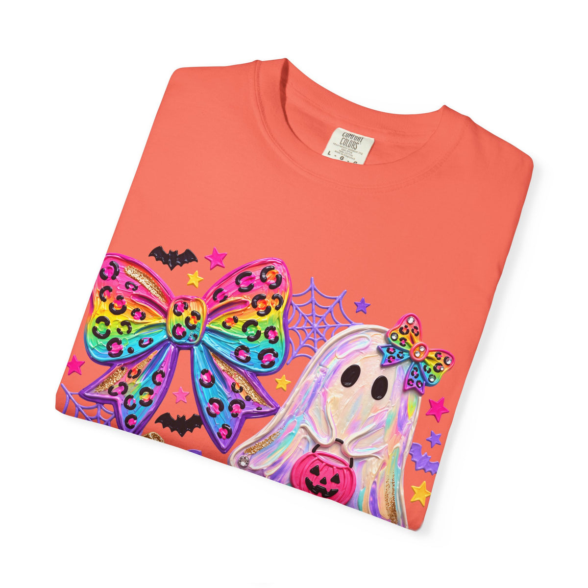 Halloween Cute Ghost & Pumpkin Rainbow Bow T-Shirt