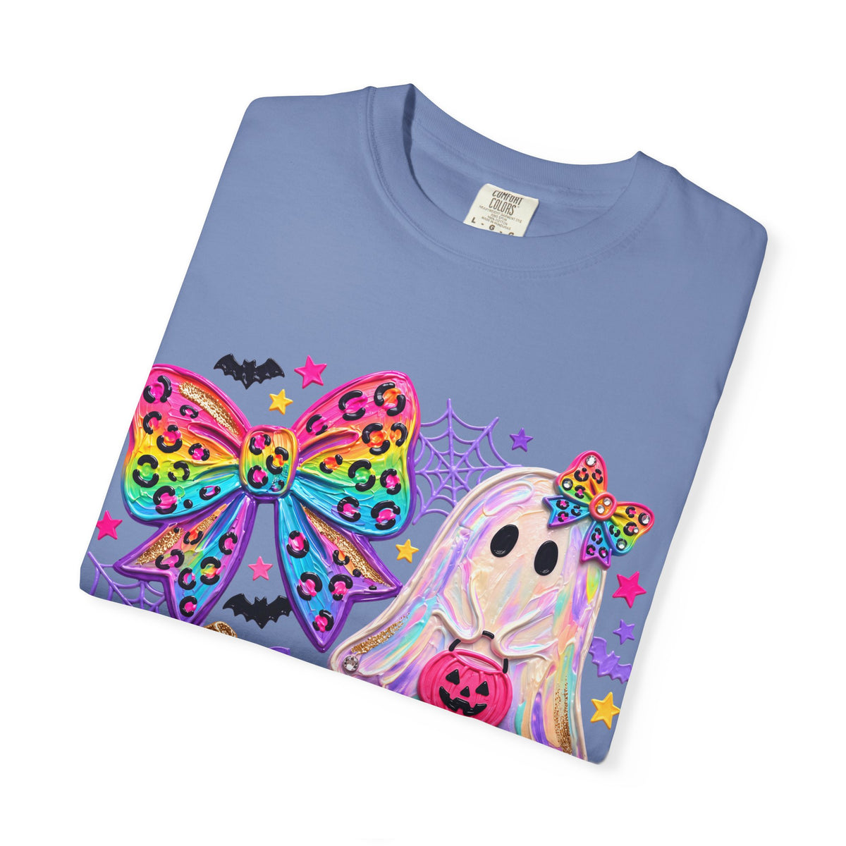 Halloween Cute Ghost & Pumpkin Rainbow Bow T-Shirt