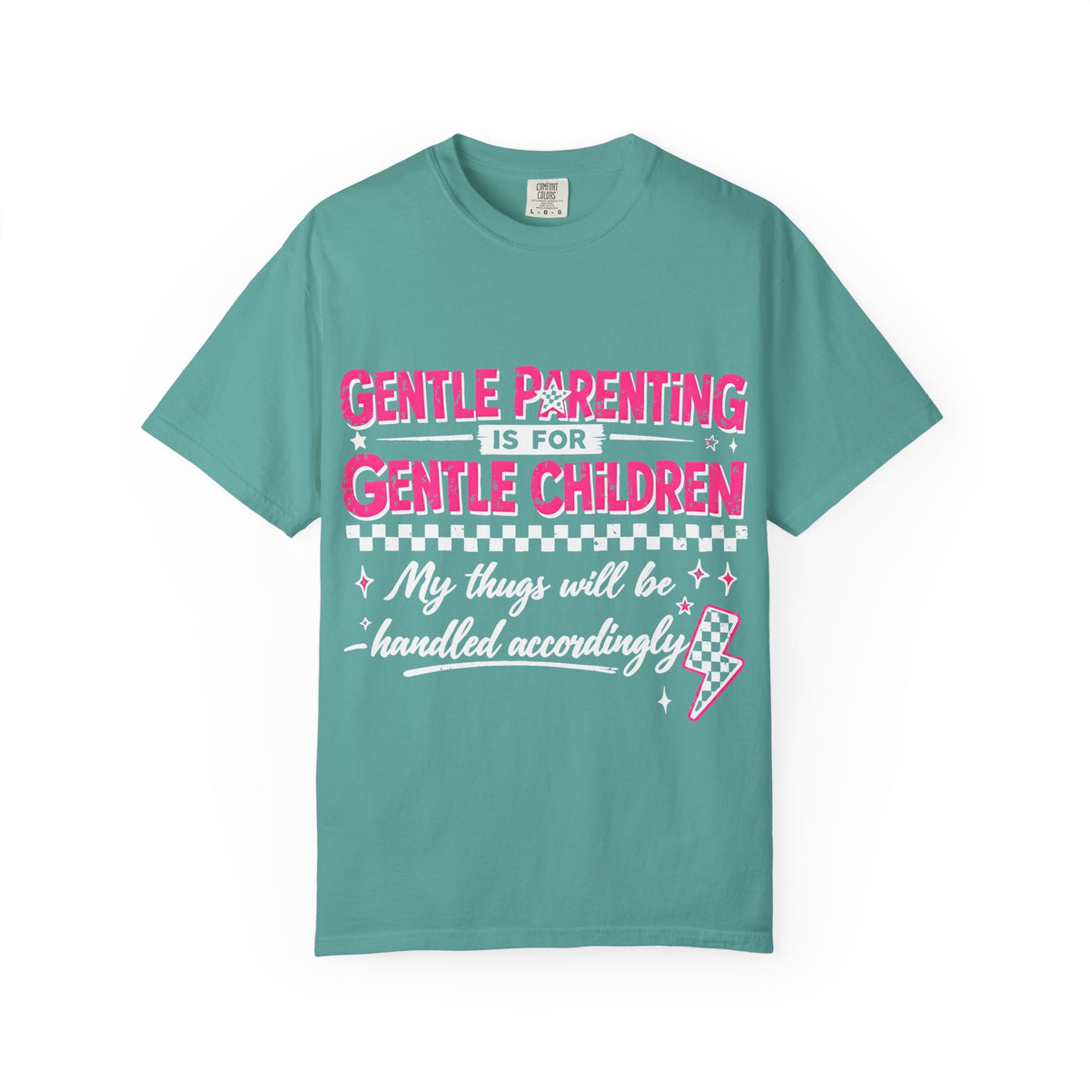 “Gentle Parenting Is For Gentle Children” Graphic T-Shirt — Pink Retro Lightning Parenting Tee-Comfort colors