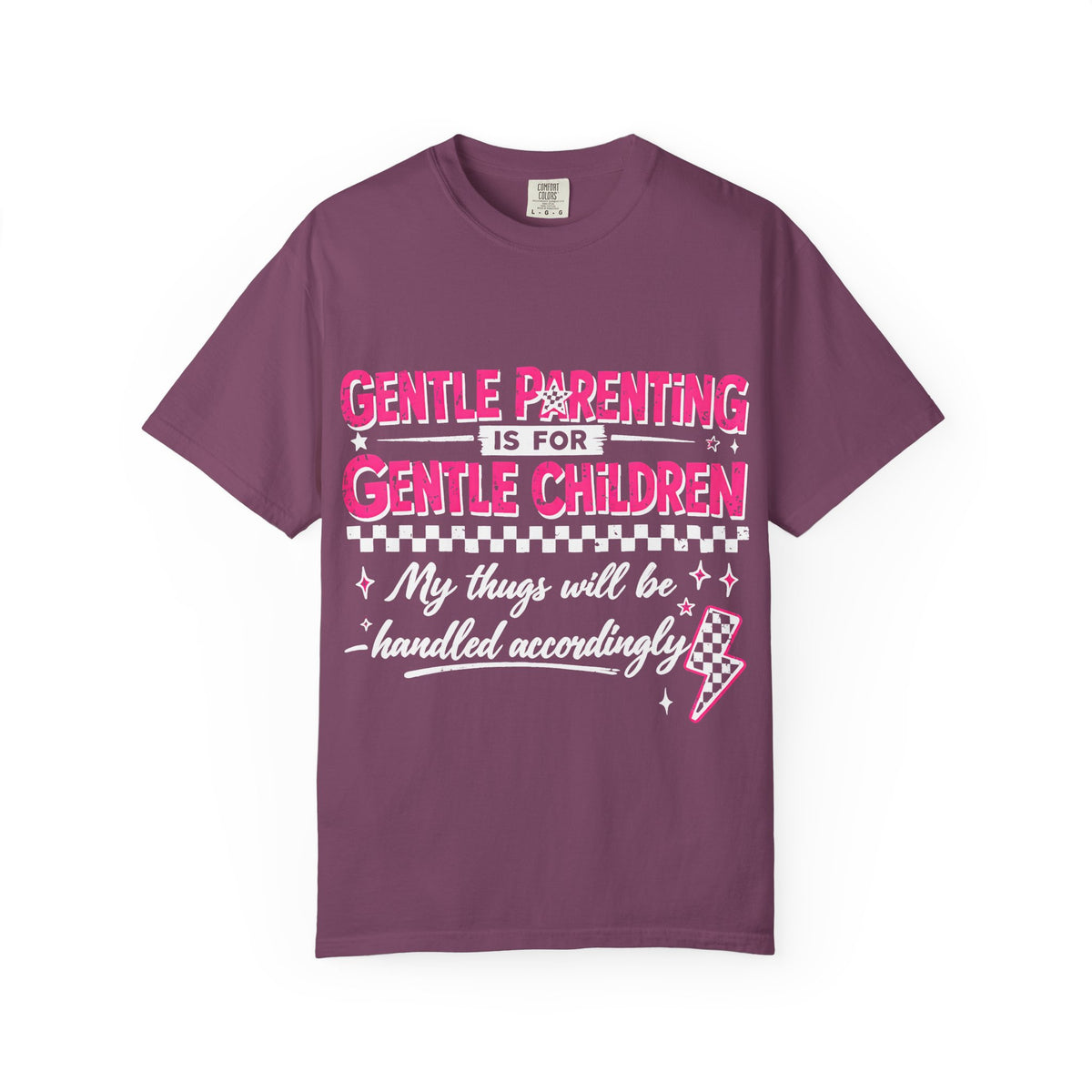 “Gentle Parenting Is For Gentle Children” Graphic T-Shirt — Pink Retro Lightning Parenting Tee-Comfort colors