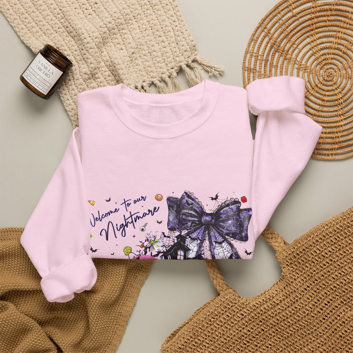 Nightmare Crewneck Sweatshirt — Haunted Heart & Monsters Graphic