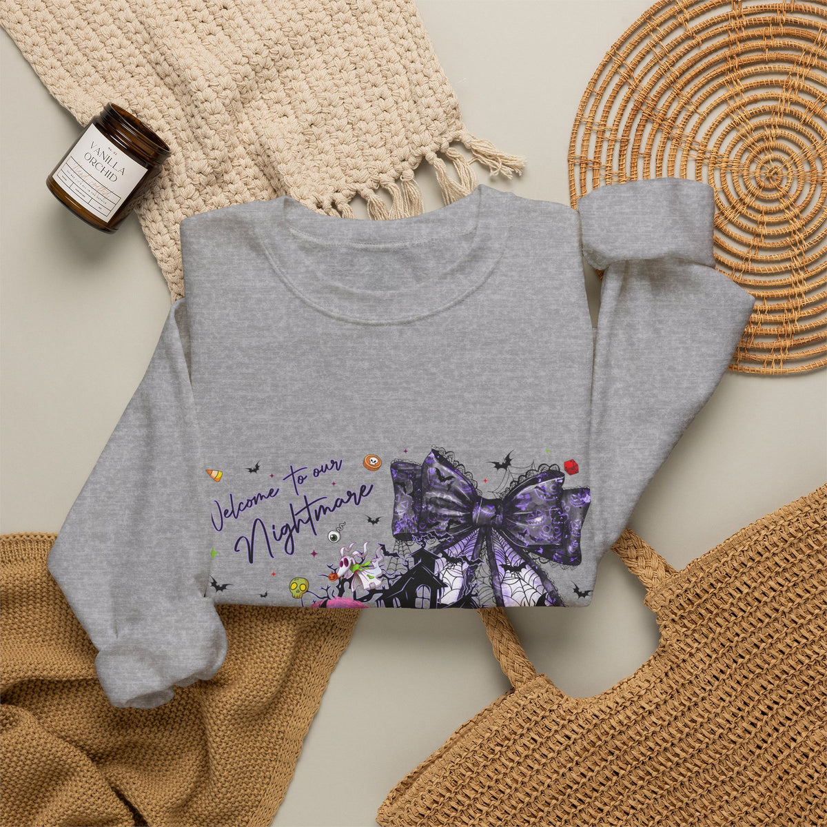 Nightmare Crewneck Sweatshirt — Haunted Heart & Monsters Graphic