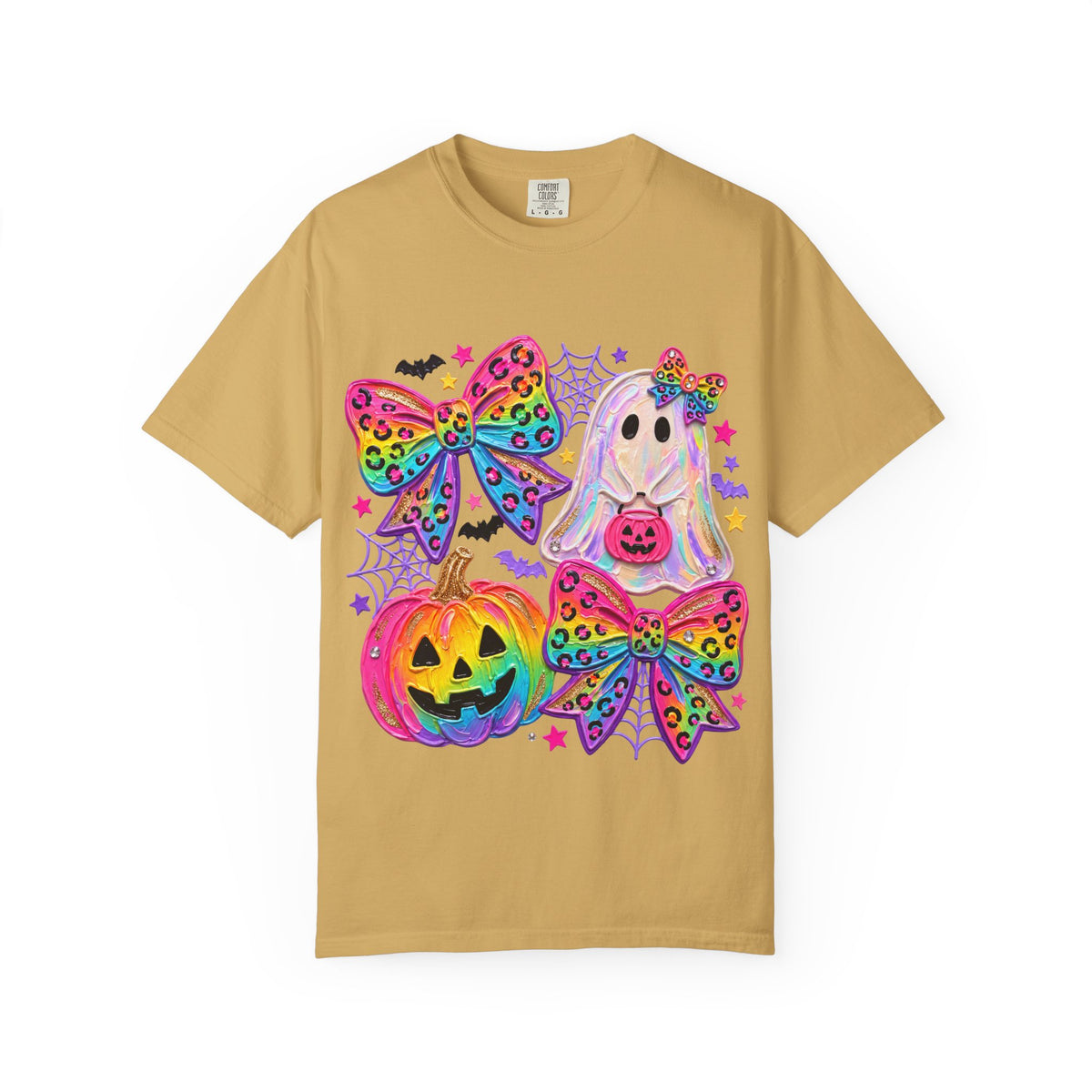 Halloween Cute Ghost & Pumpkin Rainbow Bow T-Shirt