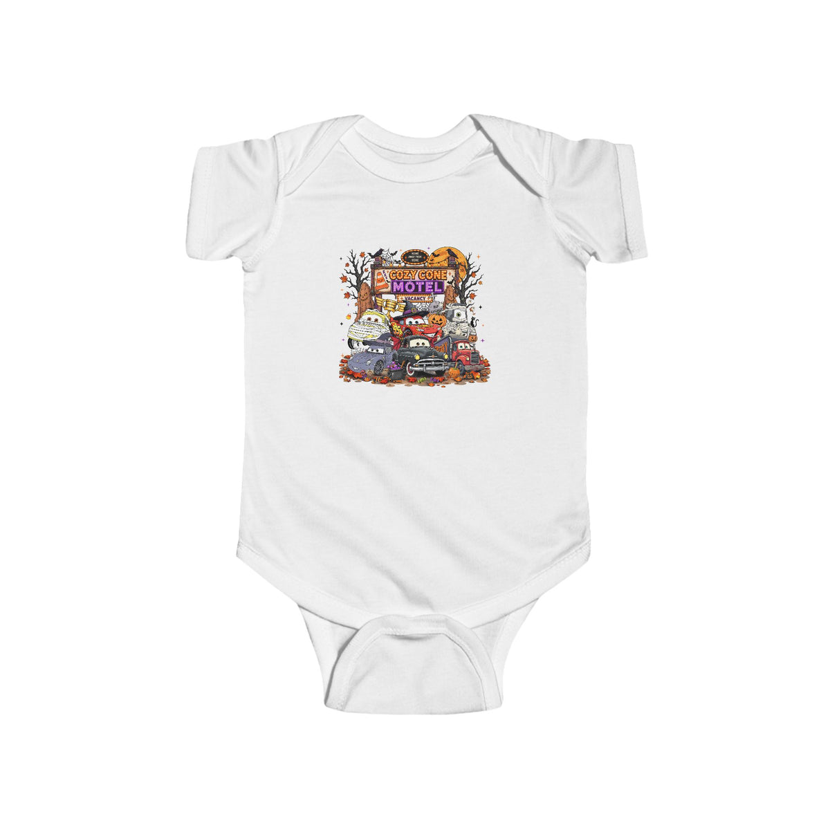 Retro Roadside Motel Infant Bodysuit — Vintage Car & Neon Sign Baby Tee