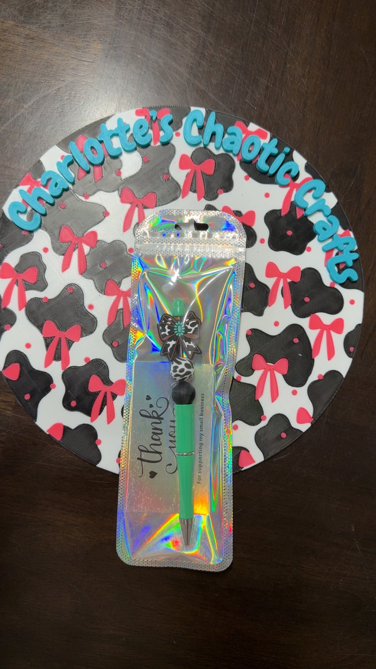 Cow Print Bow Beadable Pen